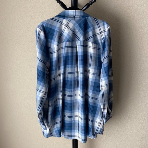 CJ Banks- Plaid Blue Long Sleeve Button Down, Size 2X - Picture 2 of 11